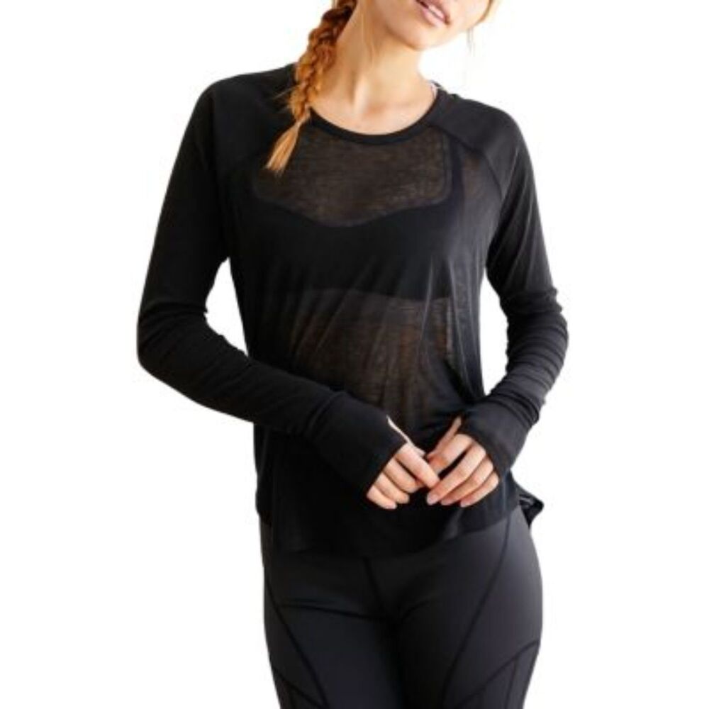 Free People Movement Bounce Back Long Sleeve Open Back Black Top Small